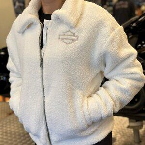 Womens Harley Davidson Off White Enchanted Sherpa Fleece Jacket Full Zip Coat L